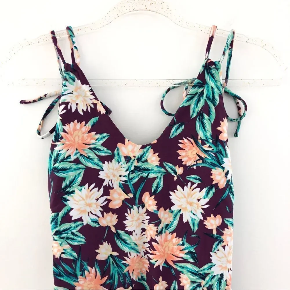 Tori Praver Swimwear Purple Tropical Floral Tie-Shoulder One-Piece